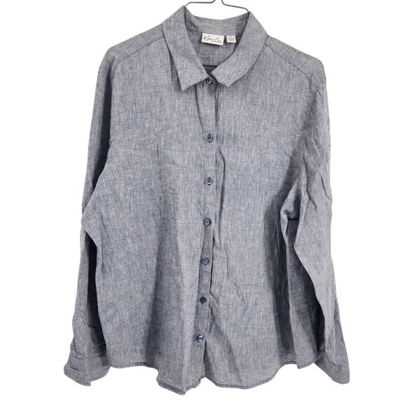 Kim Rogers Linen Blend Long Sleeve Button Down Top Womens Petite Size Large L P - Picture 1 of 3